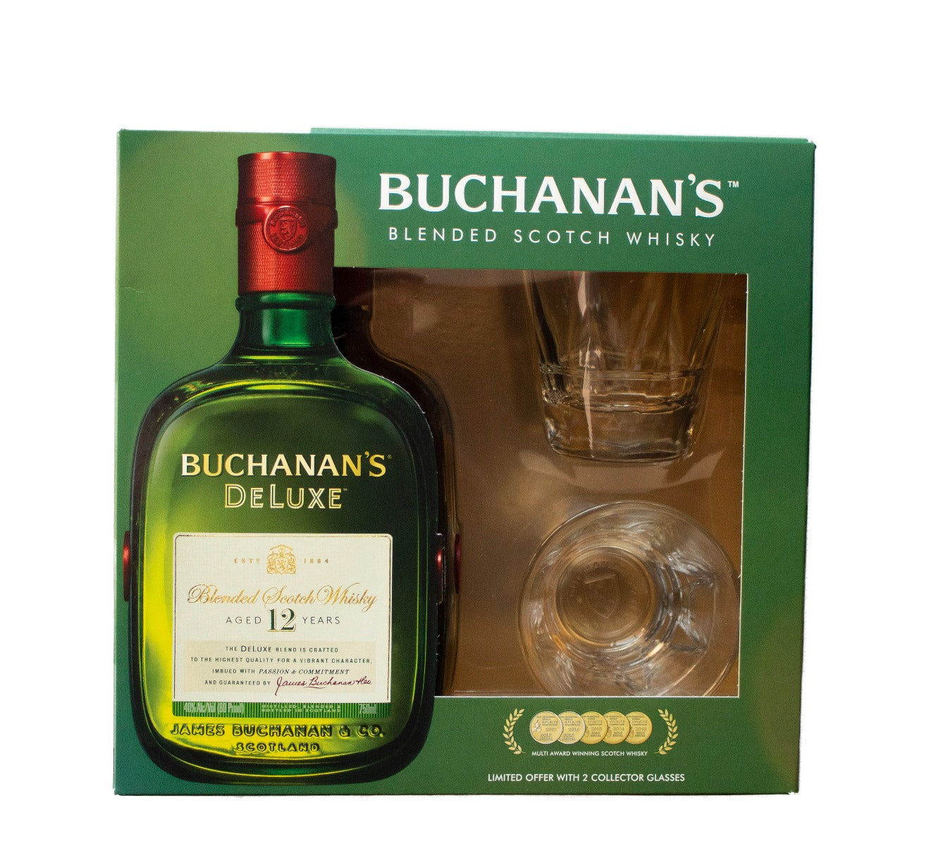 BUCHANANS SCOTCH BLENDED GFT PK W/ 2 ROCK GLASES 12YR 750ML – Remedy Liquor
