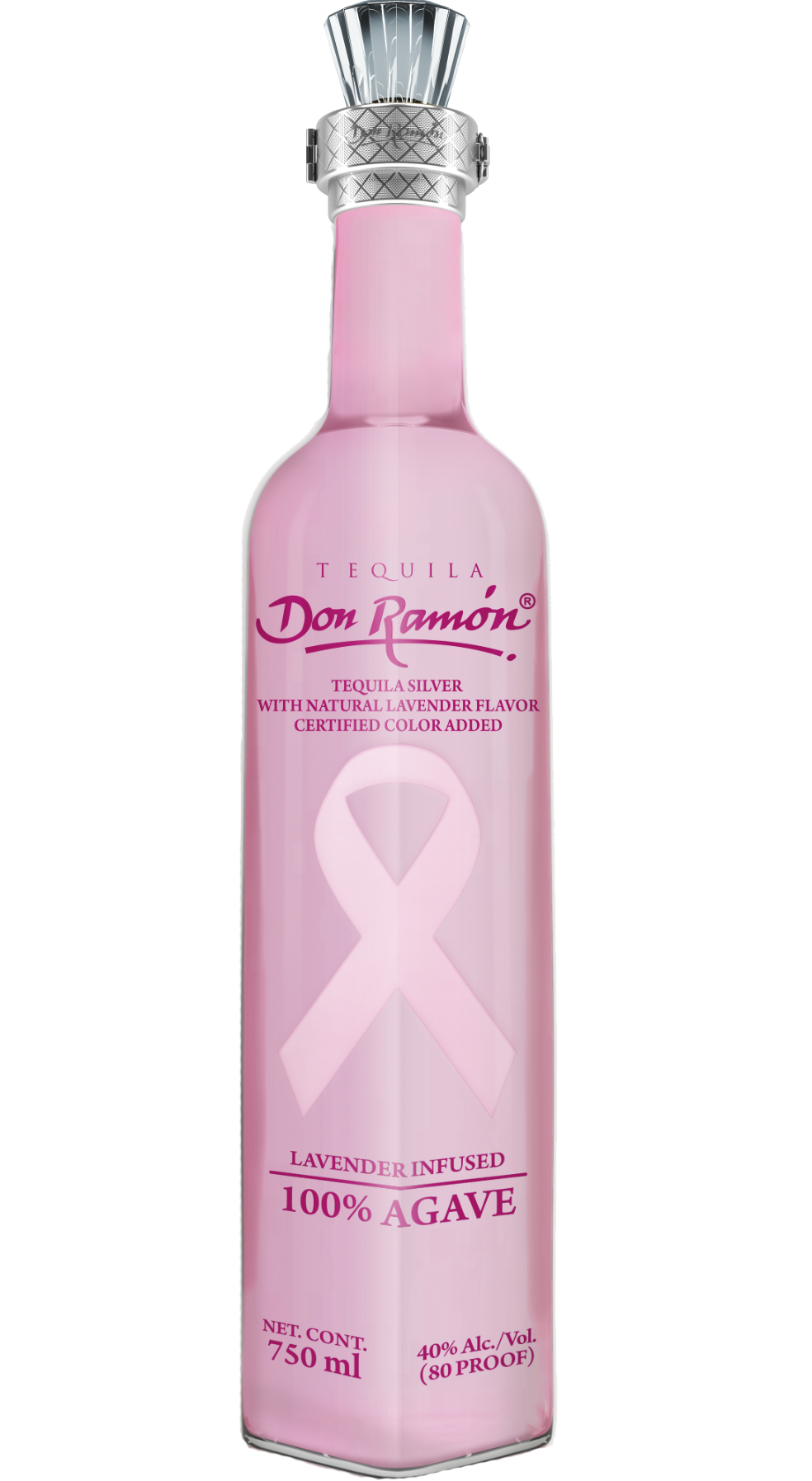 DON RAMON TEQUILA SILVER LAVENDER INFUSED BREAST CANCER AWARNESS BOTTLE 750ML