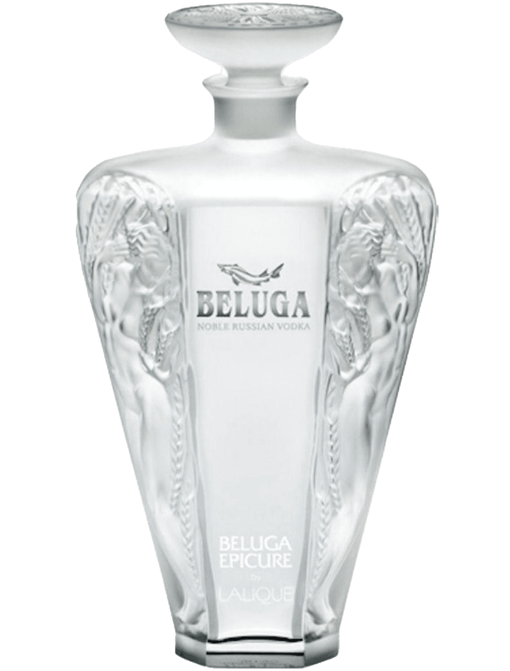 Beluga Vodka Epicure 750ml bottle, showcasing its sleek and luxurious design with silver accents and the iconic Beluga fish emblem, set against a sophisticated, dark backdrop to highlight its premium Russian origin.