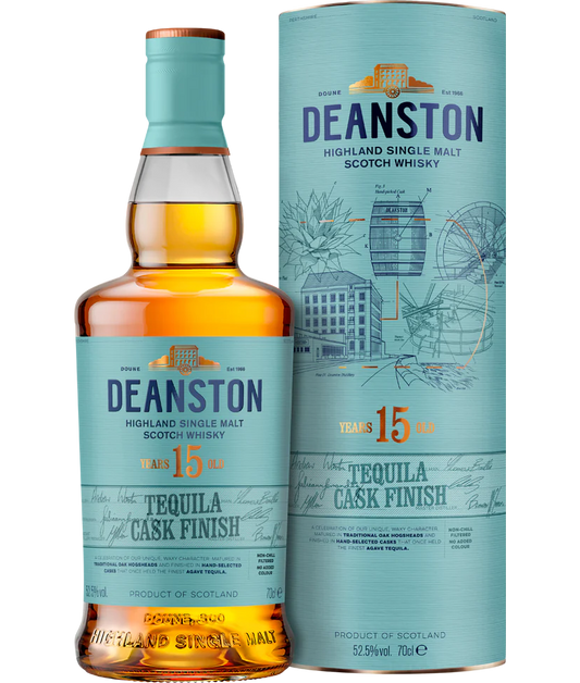 Deantson Scotch Single Malt Tequila Cask Finish 15-Year 700ml bottle, showcasing its premium design and unique tequila cask aging, perfect for collectors and connoisseurs.