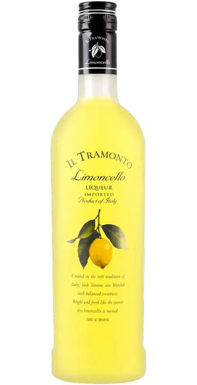 IL Tramonto Limoncello Liqueur 750ml, featuring authentic Italian packaging with a vibrant yellow label, showcasing the premium lemon liqueur made from sun-ripened Amalfi Coast lemons.