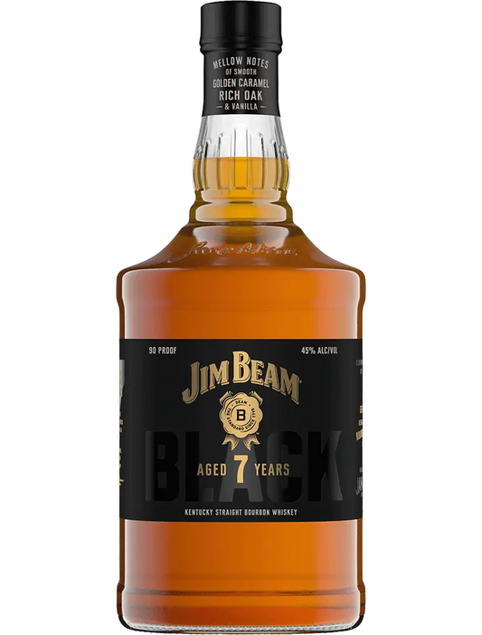 Jim Beam Bourbon Black Kentucky 7yr 750ml bottle, featuring classic label design and rich amber color, ideal for bourbon enthusiasts and collectors alike.