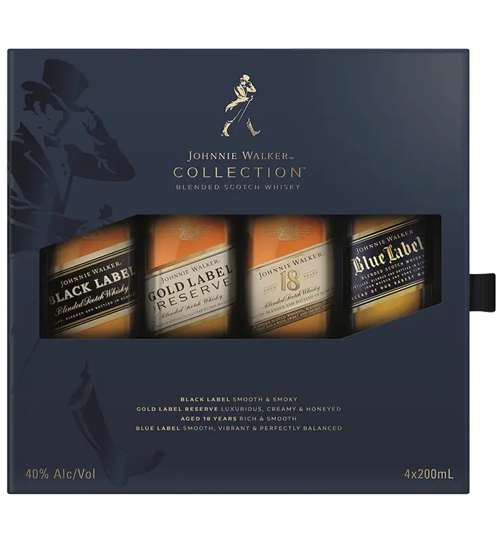 JOHNNIE WALKER SCOTCH BLENDED COLLECTION (BLU BLK GLD 18 ) 4X200ML