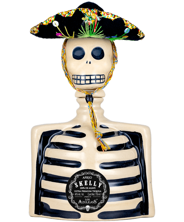 Los Azulejos Skelly Tequila Anejo Skeleto 750ml - Premium Aged Tequila Bottle with Skeleton Motif