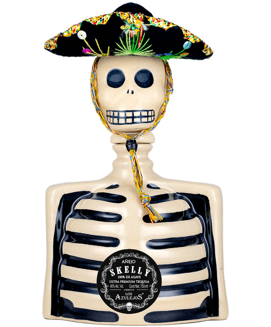 Los Azulejos Skelly Tequila Anejo Skeleto 750ml - Premium Aged Tequila Bottle with Skeleton Motif