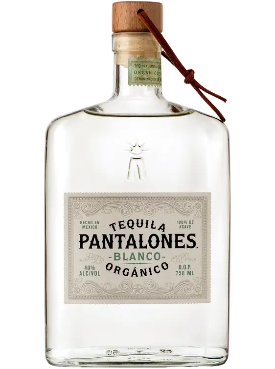 Pantalones Tequila Orgánico Blanco 750ml bottle, organic blue agave, crisp Blanco tequila, citrus and agave flavors