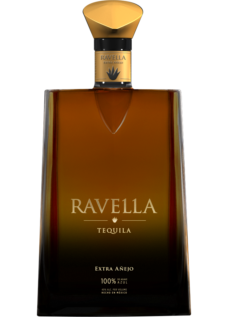 Ravella Tequila Extra Añejo 750ml bottle, premium aged tequila, rich caramel and vanilla flavors, luxury tequila