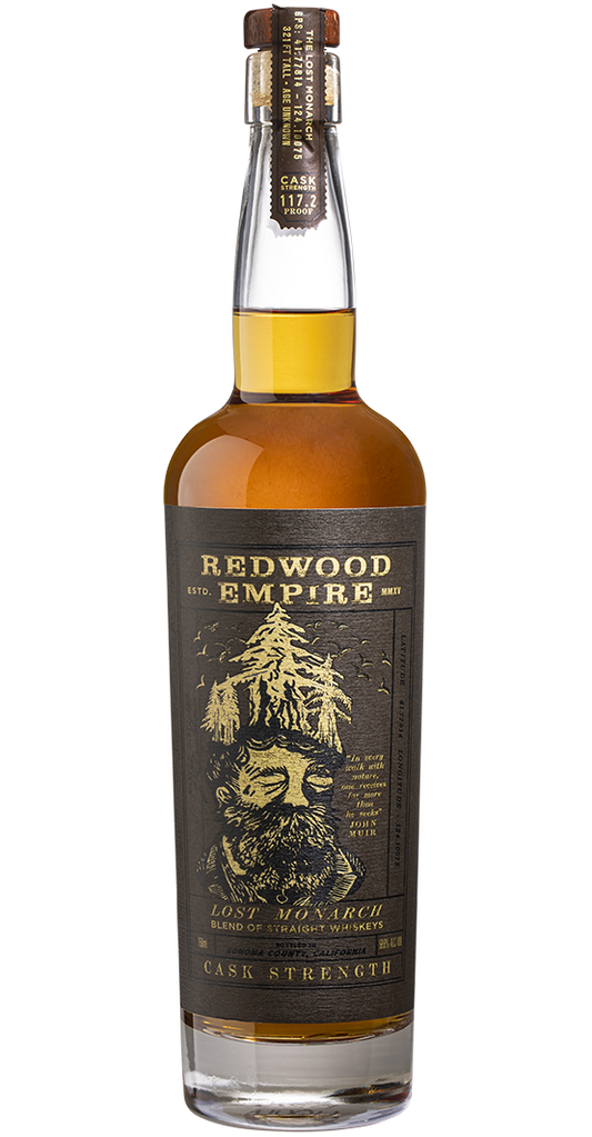 Redwood Empire Whiskey Lost Monarch Cask Strength Sonoma County 750ml bottle, aged whiskey with vanilla and dark chocolate flavors