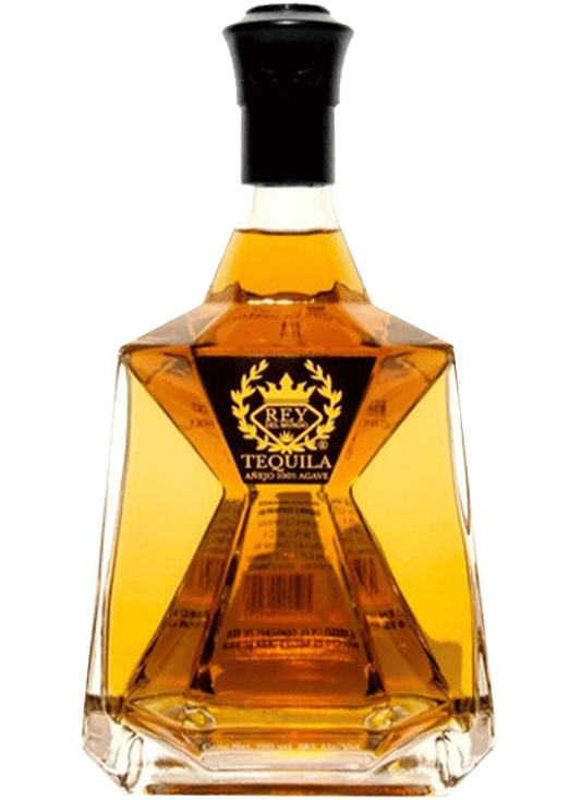 Tequila Rey del Mundo Añejo, 750ml, featuring a rich amber color, elegant labeling, and traditional Mexican design. Highlighting its premium quality and aged for at least one year, made from 100% blue agave.