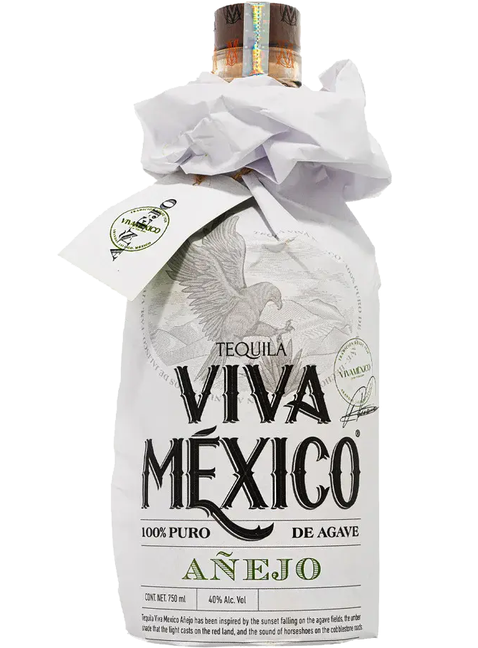 Viva Mexico Tequila Anejo 750ml bottle, aged premium tequila with rich caramel and spice flavors, 100% blue agave