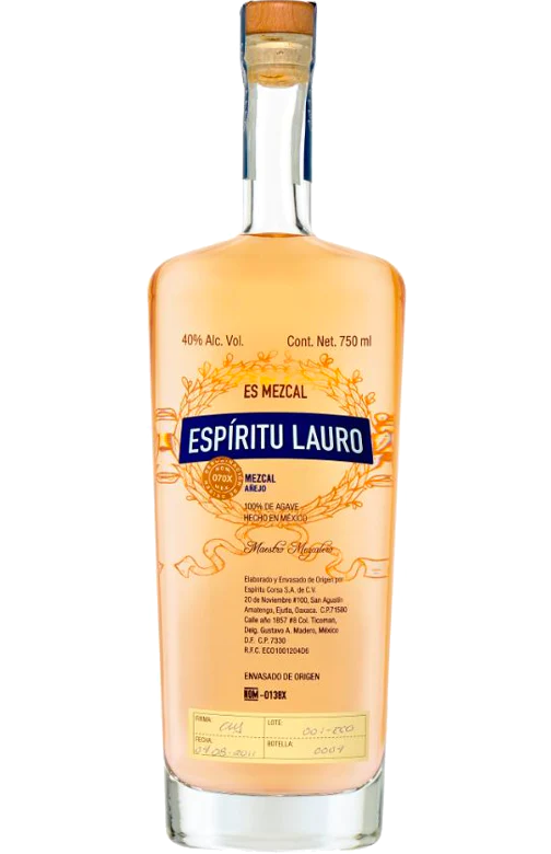 ESPIRITU LAURO MEZCAL ANEJO ARTESANAL ENSAMBLE ESPADIN Y KARWINSKII MEXICO 750ML