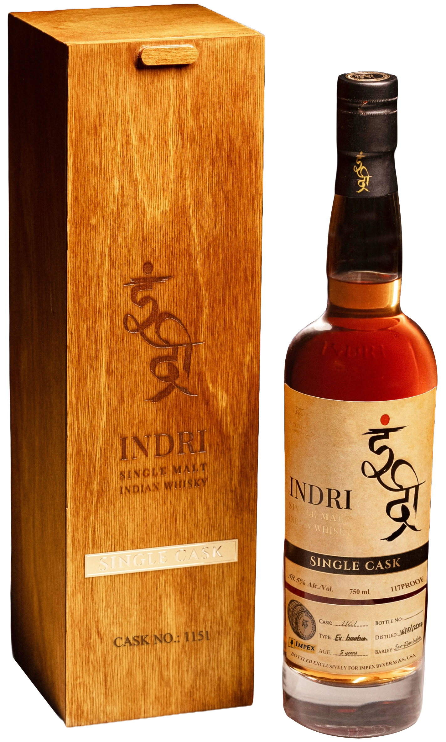 INDRI WHISKEY SINGLE MALT SINGLE EX BOURBON CASK 1151 INDIA 117PF 9YR 750ML