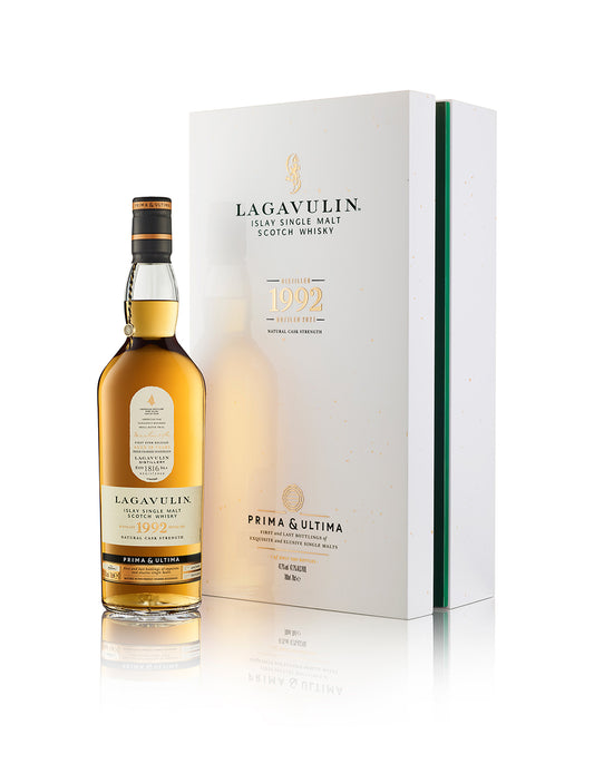 LAGAVULIN SCOTCH SINGLE MALT NATURAL CASK STRENGTH PRIMA & ULTIMA DISTILLED IN 1993 28YR 700ML