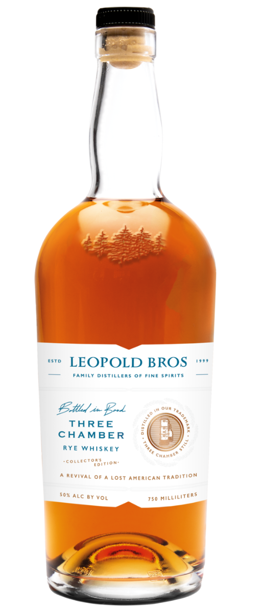 LEOPOLD BROS WHISKEY RYE THREE CHAMBER COLLECTORS EDITION BOTTLE IN BOND COLORADO 750ML